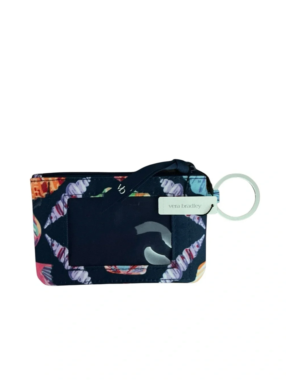 NWT Vera Bradley Multicolor Seashell Print Wristlet Key Pouch in Navy